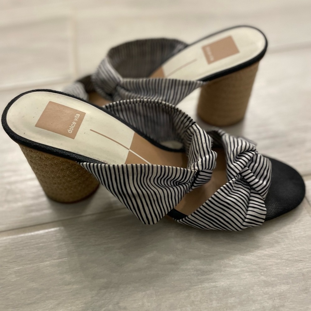 Dolce Vita Black and White Striped Heeled Sandals